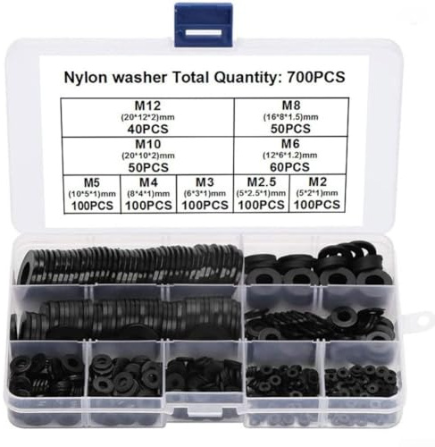 700 arandelas planas de nailon para sellado de plástico grueso para M2 a pernos, adecuadas para equipos eléctricos y comerciales automotrices