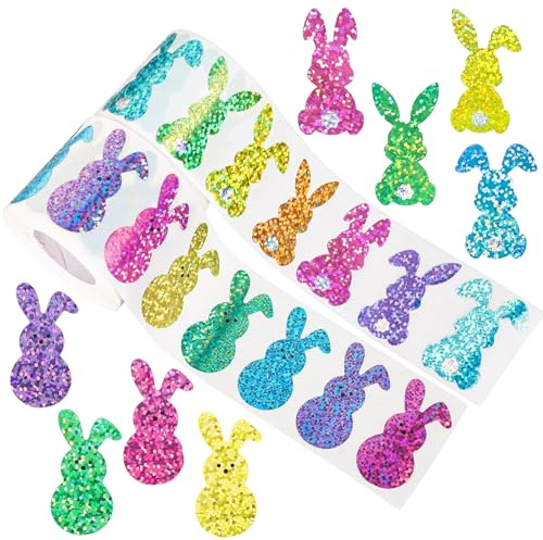 1000 Stück Ostersticker, Oster Transfer Aufkleber, Osterhasen Aufklebers mit Glitzer, Ostern Aufkleber Deko für DIY Glas Holz Möbel Scrapbooking Osterngeschenke, Geschenkverpackungen, Ostergeschenk(A)