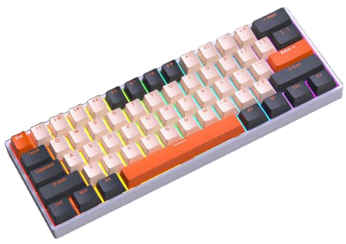 Jiawu Teclado Mecánico Inalámbrico 60%, Teclado para Juegos de Modo Triple 2.4G/USB-C/Bluetooth, Retroiluminado RGB, Teclados Inalámbrico Compacto de 61 Teclas, Interruptor Azul (Orange)