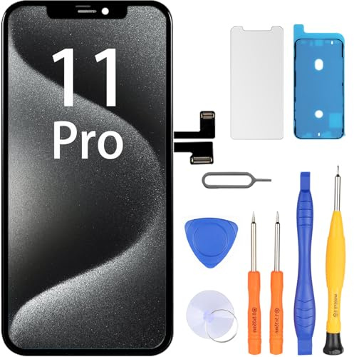 LL TRADER Display für iPhone 11 Pro 5.8 LCD Ersatzbildschirm und Kits | Retina FHD 3D Touch Digitizer Rahmenmontage mit Wasserfestem Klebeband und Displayschutzfolie (True Tone Programmierbar)