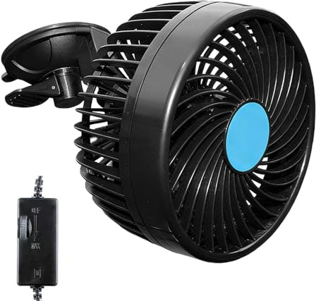 LYPPUL Auto Ventilator, Auto Lüfter Kühler mit Saugnapf, 12V Auto-Kühlluftventilator mit Stufenlos Variable Geschwindigkeit, USB Wiederaufladbar, für Auto Van SUV, RV, Boot, Camping