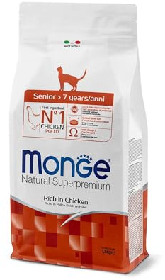 Monge Natural Superpremium Cibo per Gatti Senior Ricco in Pollo, 7+ Anni, 1 confezione da 1.5kg