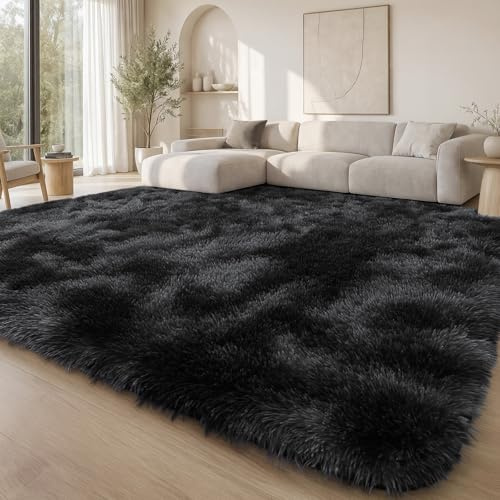 Homaxy Fluffig lurvig modern matta, halkfri tvättbar stor matta, tjock lugg sängmattor för vardagsrum, barnens sovrum, barnkammare – svart, 120 x 160 cm
