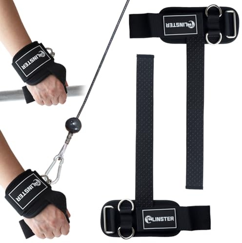 LINSTER dragstöd, styrketräning med D-ringar, robust tjocklek bekvämt gym dragstöd med neoprenvadderade, halkfria 2-i-1 lyftremmar för tyngdlyftning och dragmaskin
