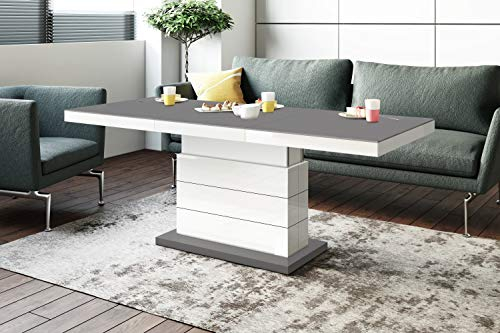 HU Design Couchtisch Tisch H-333 Grau Anthrazit MATT/Weiß Hochglanz Kombination höhenverstellbar ausziehbar Esstisch