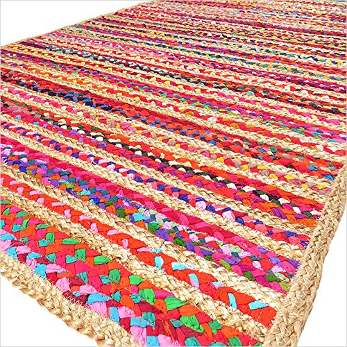 Eyes of India - Bunt Gewebt Jute Chindi Geflochten Bereich Dekorativ Fleckerlteppich Indische Böhmisch Akzent Dekorativ Handgefertigt Handgewebt - Multi, 4 X 6 ft. (120 X 180 cm)