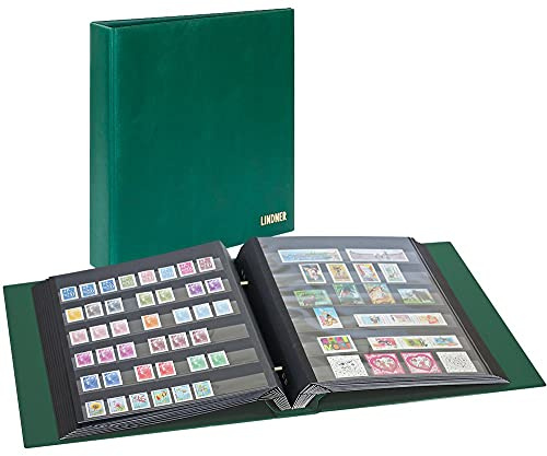 Lindner 1190-G Briefmarkenalbum mit Schraubmechanik, inkl. 10 Einsteckblätter, grün
