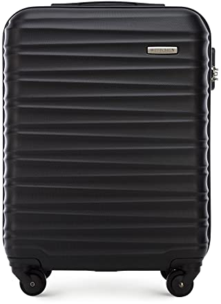 WITTCHEN Reisekoffer Handgepäck Kabinengepäck Rollkoffer Hartschale aus ABS mit 4 Spinner-Rollen Zahlenschloss Teleskopgriff Groove Line Größe S Schwarz