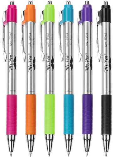 Mr. Pen - Penne senza sbavature, punta fine, colori assortiti, confezione da 6