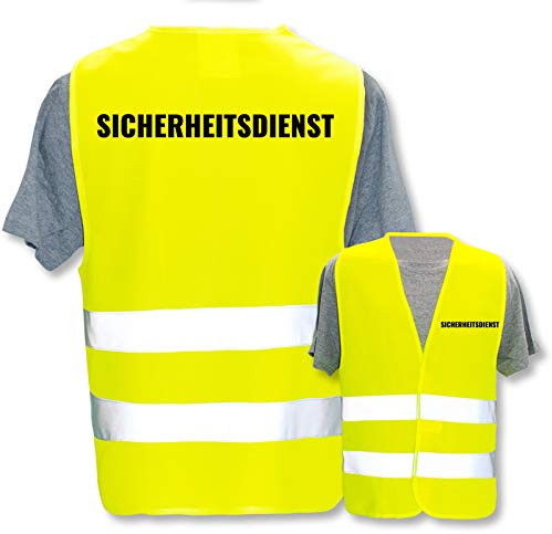 Bedruckte Warnwesten mit ISO-Leuchtstreifen * Standard- oder Reflex-Druck * Thema Sicherheit & Team, Warnweste Begriffe Security:Sicherheitsdienst, Farbe + Größe:Gelb (M/L)