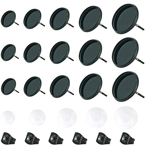 UNICRAFTALE 30 Sets 5 Größen Ohrstecker Rohlinge Schwarze Ohrring Lünette Mit Transparenten Glas Cabochons Edelstahl Ohrstecker Cabochon Ohrring Rohlinge Für Die Schmuckherstellung