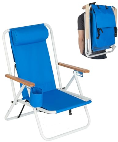Outvita Folding Beach Chair Adjustable Headrest w/4 Flexible Tilt Angle