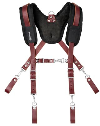 LAUTUS Leather Padded Tool Belt Suspenders w/Chest Strap| Pencil Sleeve| Comfortable & Heavy Duty | Fully Adjustable | Construction Grade |