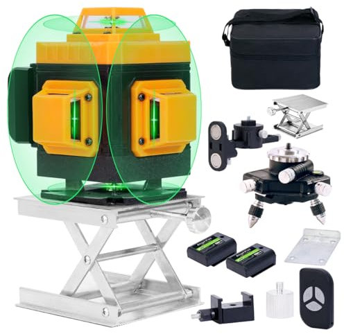 Laser Level Self Leveling 4x360° - 4D Green Cross Line 100 feet DIY Bright Laser Leveler for Picture Hanging, Tile, Decoratio, Construction Indoor Project, w/Magnetic Mount, 2 Rrechargeable Batteries