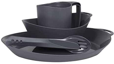 Lifeventure Ellipse Reusable 4-Piece Tableware Set: Knife/Fork/Spoon, Plate, Bowl, Mug for Camping, Travel & Outdoor - Graphite