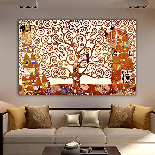 Gustav Klimt Albero della Vita Dipinto a Olio su Tela Poster e Stampe Astratte Quadri di Grandi Dimensioni per la Decorazione della Stanza 70x120cm(28x43in) Con Cornice