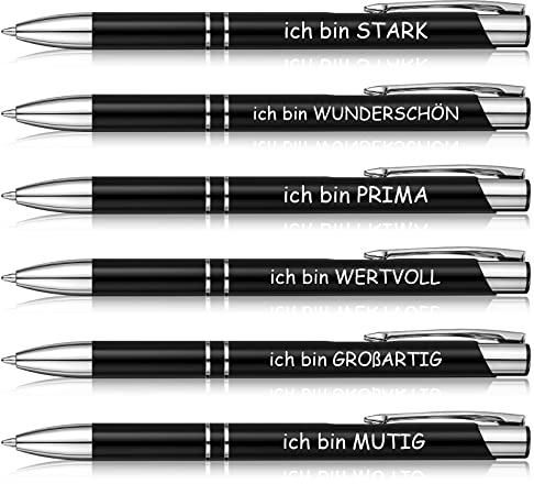 Nezyo 6 Stück Inspirierende Kugelschreiber Motivierende Metall Kugelschreiber mit Gravur Schwarze Druckkugelschreiber Stifte für Kollegen Team Studenten Prüfung Schulanfang Einschulung Geschenk