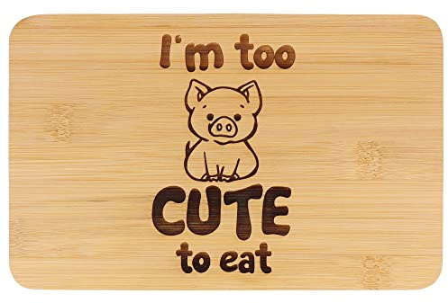 Spruchreif | Frühstücksbrettchen aus Bambus | Brotzeitbrett mit Gravur | Frühstücksbrettchen mit Gravur | Vegan | Geschenke Vegetarier und Veganer | I`m too cute to eat