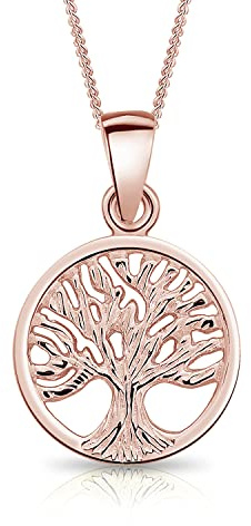 DTPsilver® Collana in Argento 925 Placcato in Oro Rosa - Ciondolo Albero della Vita - Catenina Larghezza: 1,2 mm - Lunghezza regolabile: da 40 a 45 cm