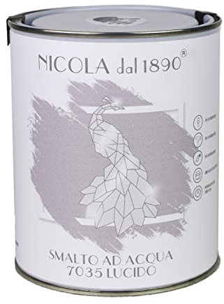 NICOLA VERNICI Smalto Acrilico a Base di Acqua, Per Interni ed Esterni, Made in Italy, Grigio Chiaro Lucido - Formato 1 lt