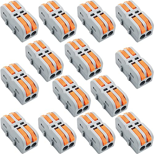 Connettore Elettrico, CESFONJER 14 Pezzi Mini Compact Connettore, Morsettiere Elettriche, Leva-Dado Cavo Connettore Combinabili Liberamente (SPL-2M)