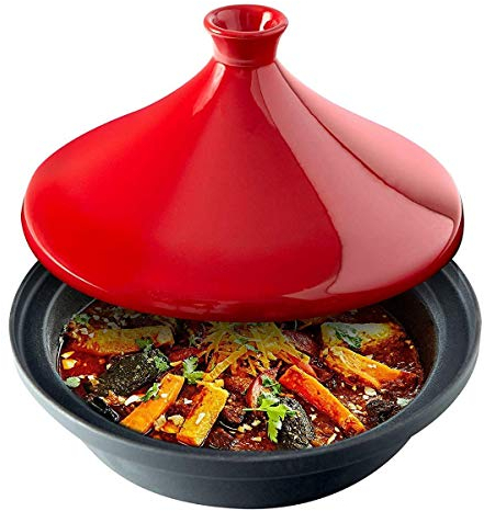 Marokkanischer Tajine-Topf, kleine Tajine-Schüssel, runder Keramik-Auflauf, Tontopf mit Deckel, hitzebeständiger, heißer Topf, irdener Topf