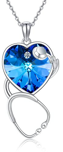 VENACOLY Stethoskop Kette 925 Sterling Silber Stethoskop Anhänger Halskette mit Kristall Graduierung Schmuck Geschenk für Krankenschwester Arzt Medizinstudenten