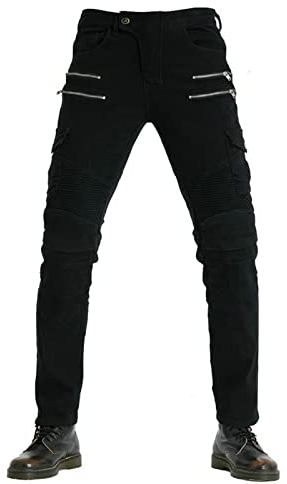 HOMDECR Herren Slim Fit Motorrad Jeans Mit Protektoren Knie Und Hüftprotektoren Stretch Slim Fit Denim Motorradhose Cargo Motorradjeans Schutzhose Biker Pants (Schwarz,M)