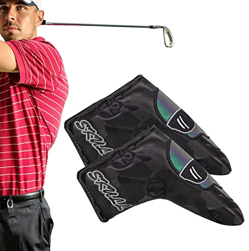Housses de tête de club de golf, couvre-clubs de golf tête de mort avec plaque d'immatriculation, couvre-putter maillet avec fermeture magnétique, housses de putter délicates