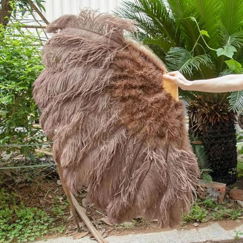 Abanico de plumas de avestruz grande blanco para decorar fiesta de Halloween, abanico para danza del vientre, abanico de plumas de mano para bricolaje, café, 2 piezas
