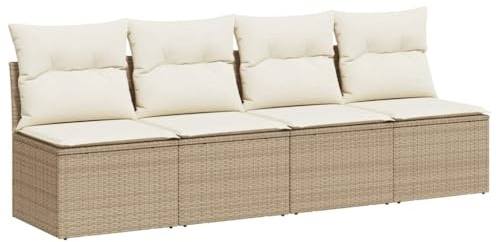 vidaXL Gartensofa mit Kissen 4-Sitzer Beige Poly Rattan