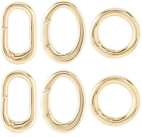 SUNNYCLUE 1 Box 6 Stück Echte 18K Vergoldete Runde Ovale Verschluss Federtor Ringe Karabiner Schlüsselring Federverschluss Ringe Messing Feder O Ringe Für Schmuckherstellung Verschlüsse Schlüsselanhän