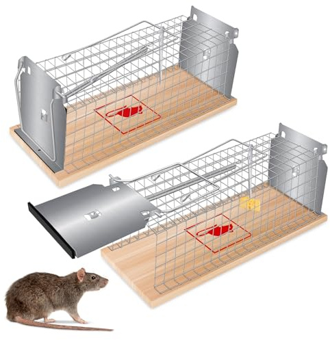 Herenear 2 Pièces Piege a Souris Vivante, Piège de Capture, Piege a Rat Cage Réutilisable pour Intérieur Extérieur Jardin, Maison, Cuisine