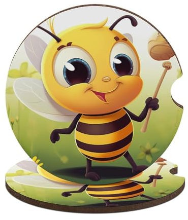 2 posavasos para coche, antideslizantes, absorbentes, con diseño de abeja, accesorios universales para portavasos de coche con base de corcho de 2.6 pulgadas