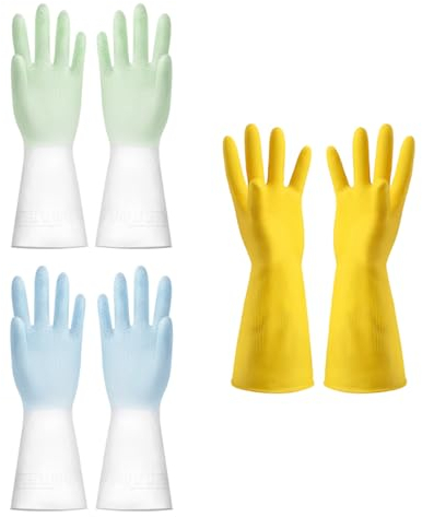 Washing Up Gloves Household Cleaning Gloves Non-Slip Washing Up Gloves Reusable Kitchen Gloves Latex Free for Dishwashing Laundry 3 Pairs