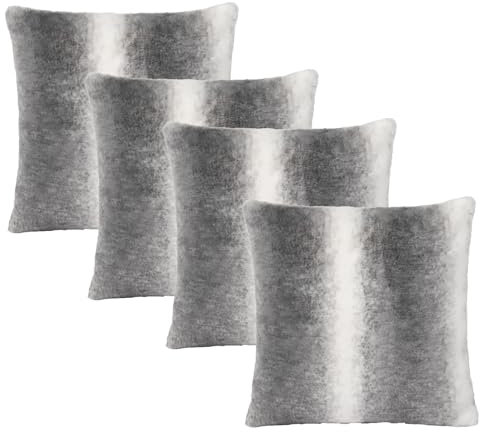 OHS Sofa Cushion Covers, Faux Fur Striped Fluffy Throw Pillow Covers 45 x 45 Ultra Soft Decorative Square Sofa Cushions for Living Room Bedroom - Set of 4, Grey