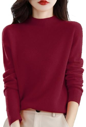 Cashmere Jumpers Ladies Women's Semi Turtleneck Sweater Long Sleeve Solid Color Pullover with A Base Shirt Autumn and Winter Warm Loose Sweater Jumpers for Women UK