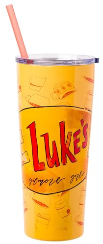 Silver Buffalo Gilmore Girls Double Walled Stainless Steel Tumbler with Straw Featuring Luke's Logo, 22 Ounces | Double Walled, Includes Straw, 0.65 Liters