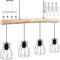TecTake® Lámpara colgante con 4 luces, estilo industrial moderno, con viga de madera rústica y rejilla de acero, suspensión ajustable, lámpara de techo ideal para salón, comedor, dormitorio o pasillo