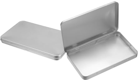 sourcing map 2pcs Metal Tin Box, 7x4.2x0.6 Mini Portable Rectangular Empty Tinplate Hinged Storage Container Airtight Tins with Lids for Candy Favors Crafts Christmas Gifts, Silver