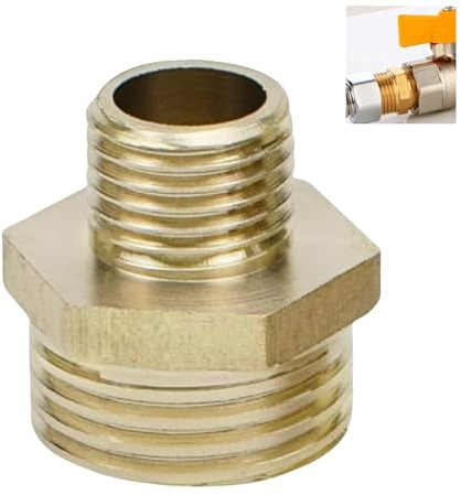 3/4” GHT Male x 1/2” NPT Male Connector, Brass Garden Hose Fitting, Adapter, Industrial Metal Brass Garden Hose to Pipe Fittings Connect (1 Pack)