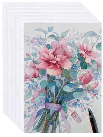 50 hojas de papel de acuarela A5, 300 g, papel de acuarela, papel de algodón, papel de acuarela, papel de dibujo, papel de acuarela, papel para colorear para acuarelas, postales (A5)