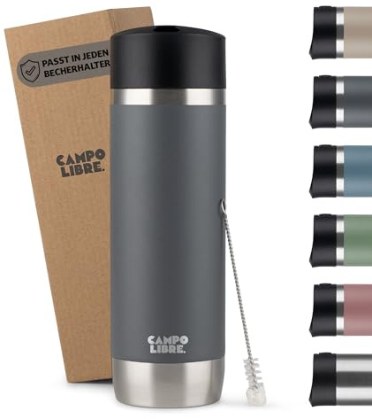 Campo Libre.® Anto I Kaffeebecher to go thermo I Thermobecher I 100% auslaufsichere Travel Mug mit One-Touch-Verschluss I Premium Coffee to go becher I Doppelwandig, hält mind. 6h heiß, Grau, 450ml
