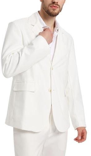 xxxiticat Men's White Blazer Jacket Casual Cotton Linen Dinner Dress Suit Two Button Lightweight Sport Coats(WH,XL)