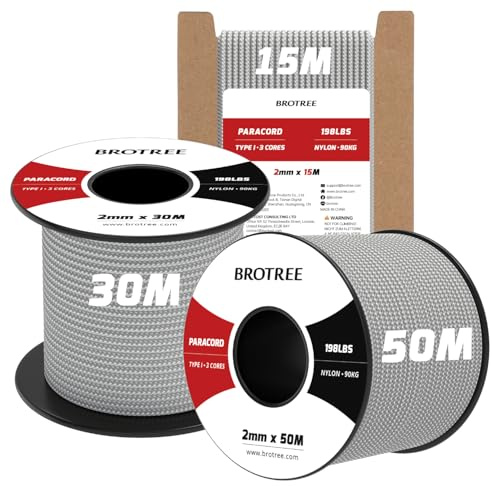 Brotree Paracord 2mm 15M 100% Nylon Seil mit 3 Kern Schnur