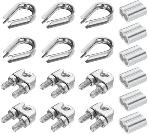 PATIKIL 18Pezzi M10 Kit Cavo D’Acciaio Inossidabile 304, Fermacavo, Ghiera E Anello Di Crimpatura Per Cavi Da 3/8 Pollici, Colore Argento