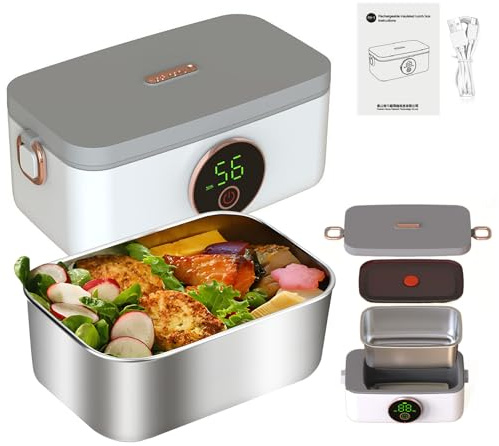 xeamun Lonchera eléctrica inalámbrica para hombres y adultos, calentador de alimentos portátil y autocalentable, contenedor de 1 litro, perfecto para viajes, oficina, coche, sitio de construcción