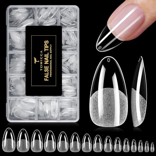 TOMICCA Mandel Nail Tips 510 Stück 15 Größen | Ultra-Matte Soft Nageltips für Gelnägel, Acrylic Nagelspitzen für Nagelverlängerung, Nail Art DIY Nagelstudio zu Hause