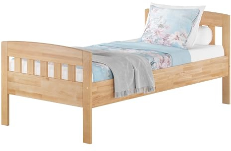 Erst-Holz®Stabiles Buchen-Einzelbett Seniorenbett in zeitlosem Stil 100x200 mit wählbarem Zubehör V-60.76-10ohne Zubehör