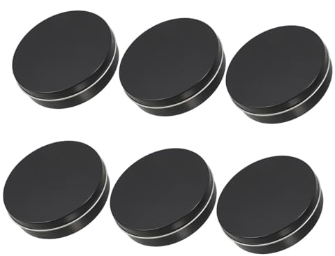 VANZACK 6pcs Round Metal Storage Boxes for Candy and Mini Cakes Tinplate Dessert Containers with Black Flat Lids for Weddings Halloween Sugar Games and Party Decorations